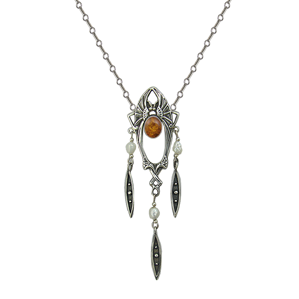 Sterling Silver Victorian Necklace With Amber